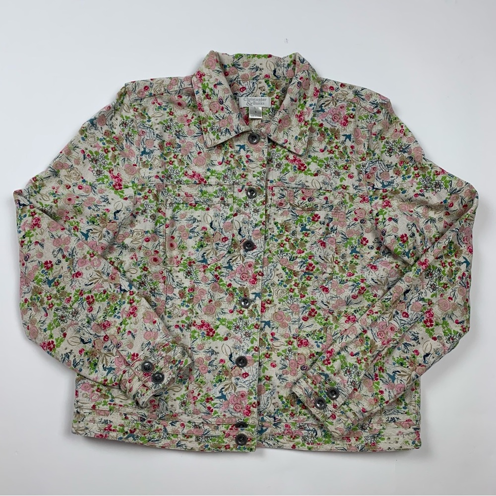 Vintage Retro Christoper &Banks Floral Linen Light Jacket